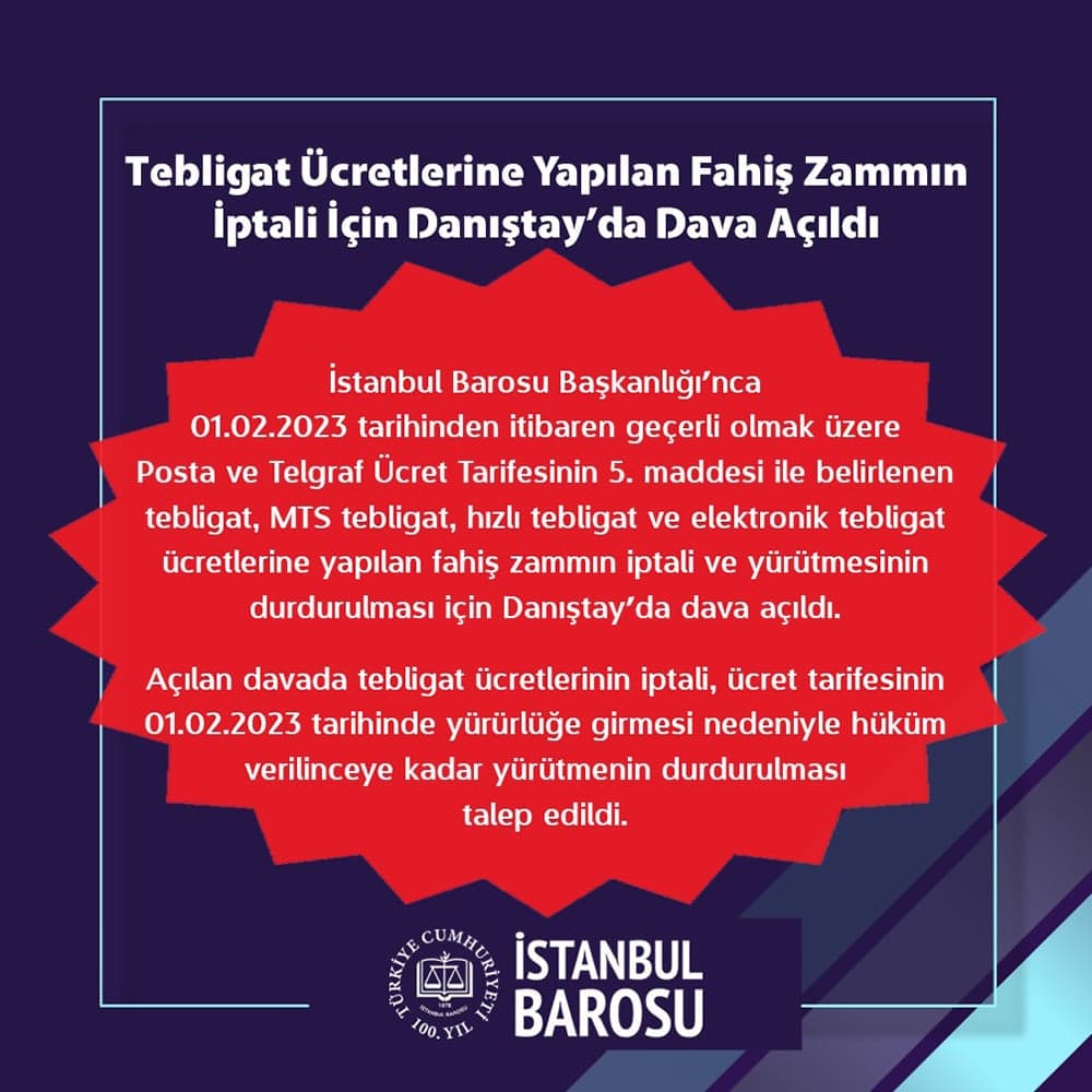 Tebligat Ücretlerine Yapılan Fahiş Zammın İptali İçin Danıştay’da Dava Açıldı
