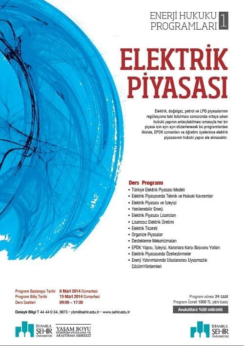 Elektrik Piyasası Semineri Avukatlara %50 İndirimli
