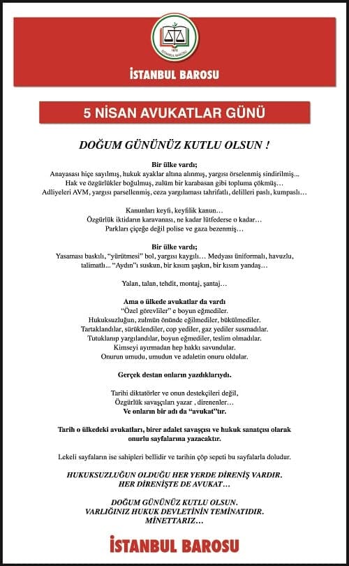 5 Nisan Avukatlar Günü : Doğum Gününüz Kutlu Olsun!...