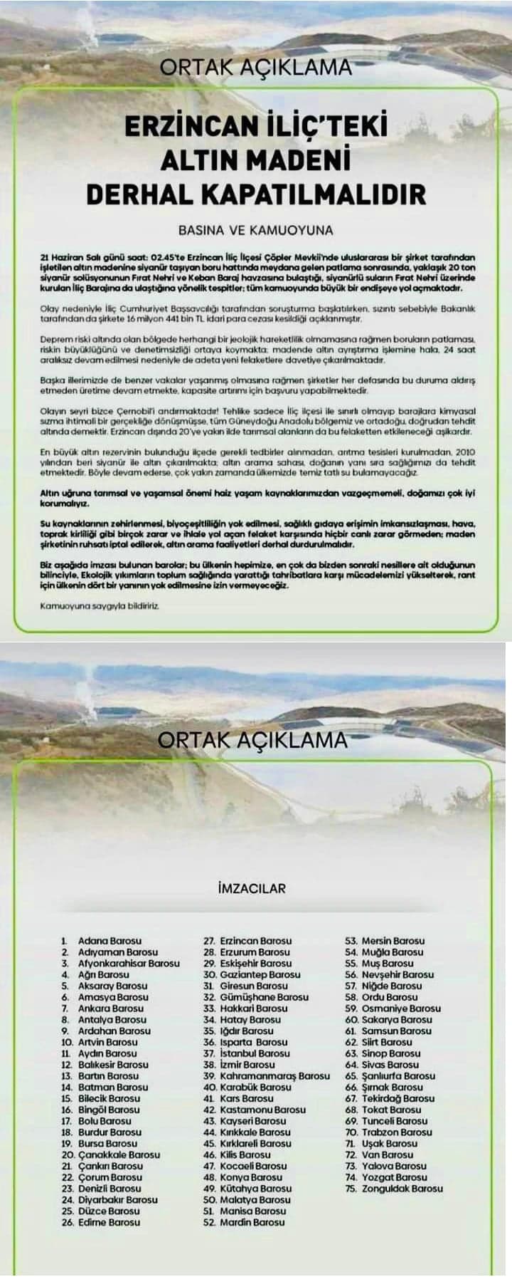 Erzincan İliç'teki Altın Madeni Derhal Kapatılmalıdır