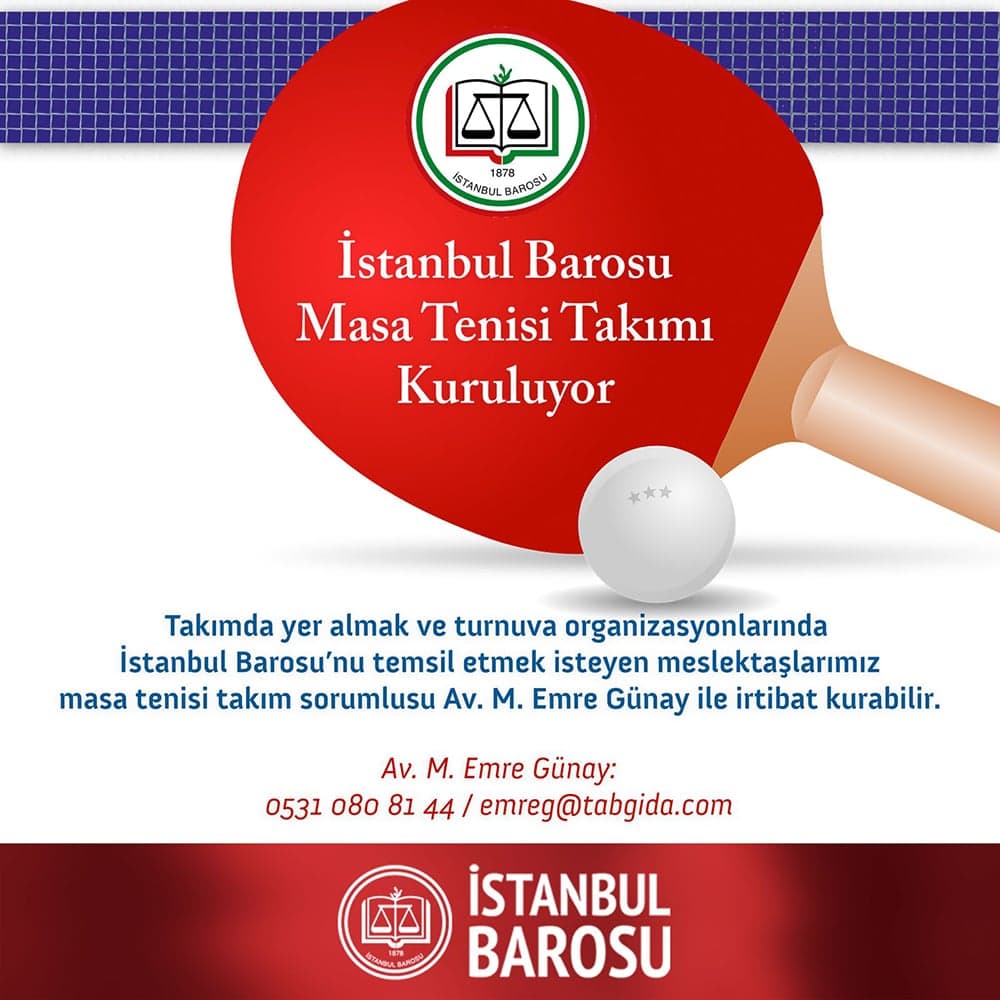 İstanbul Barosu Masa Tenisi Takımı Kuruluyor