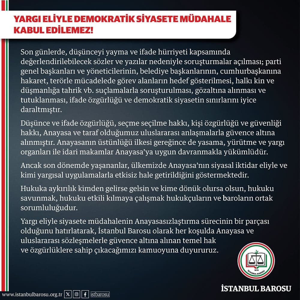 Yargı Eliyle Demokratik Siyasete Müdahale Kabul Edilemez