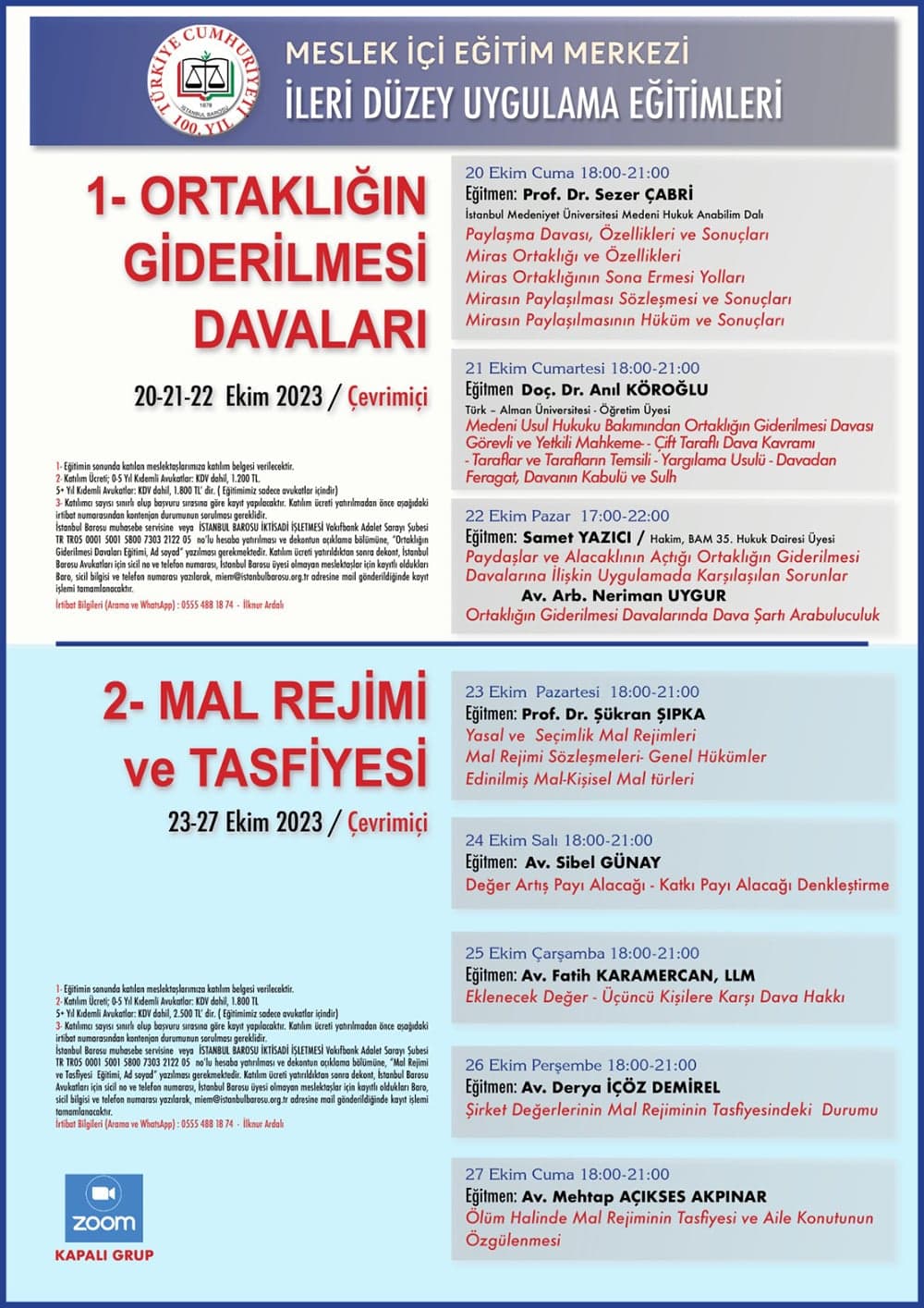 İstanbul Barosu Meslek İçi Eğitim Merkezi İleri Düzey Eğitimleri