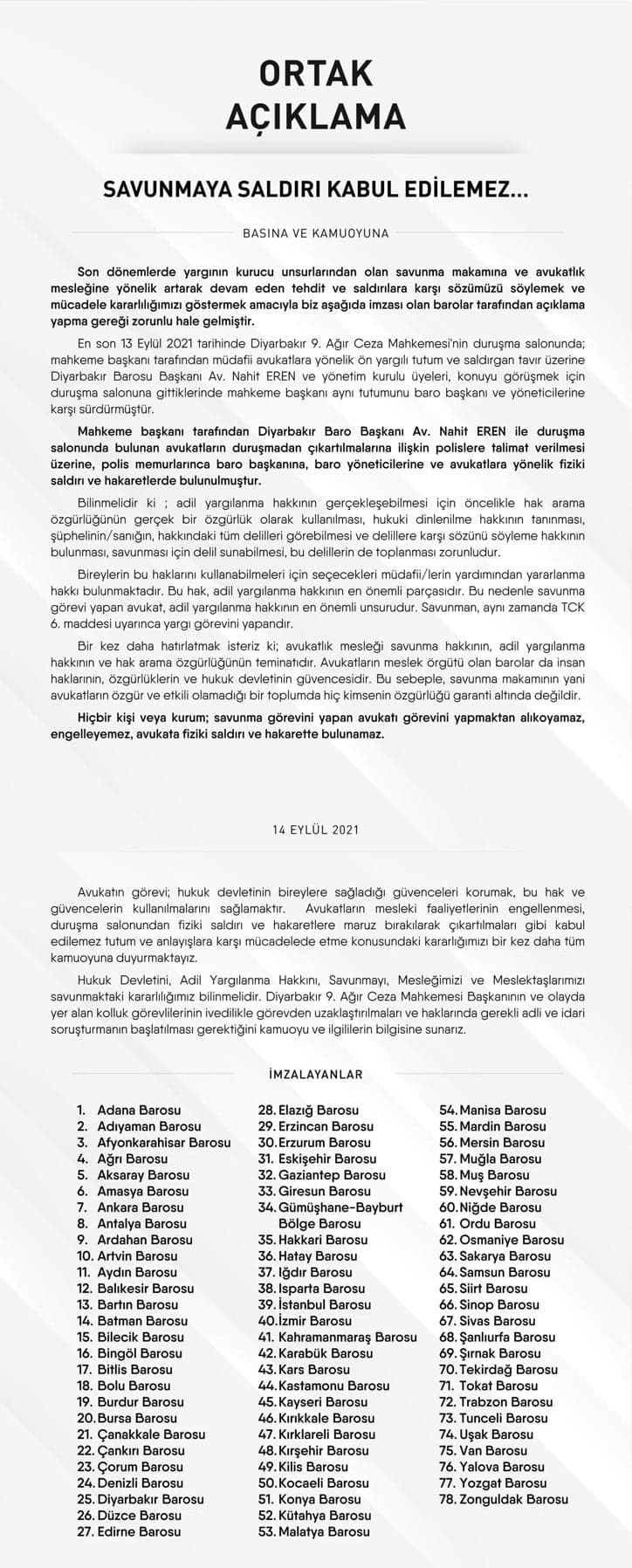 Ortak Açıklama: Savunmaya Saldırı Kabul Edilemez