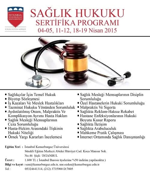 Baro Üyelerine %50 İndirimli Sağlık Hukuku Sertifika Programı
