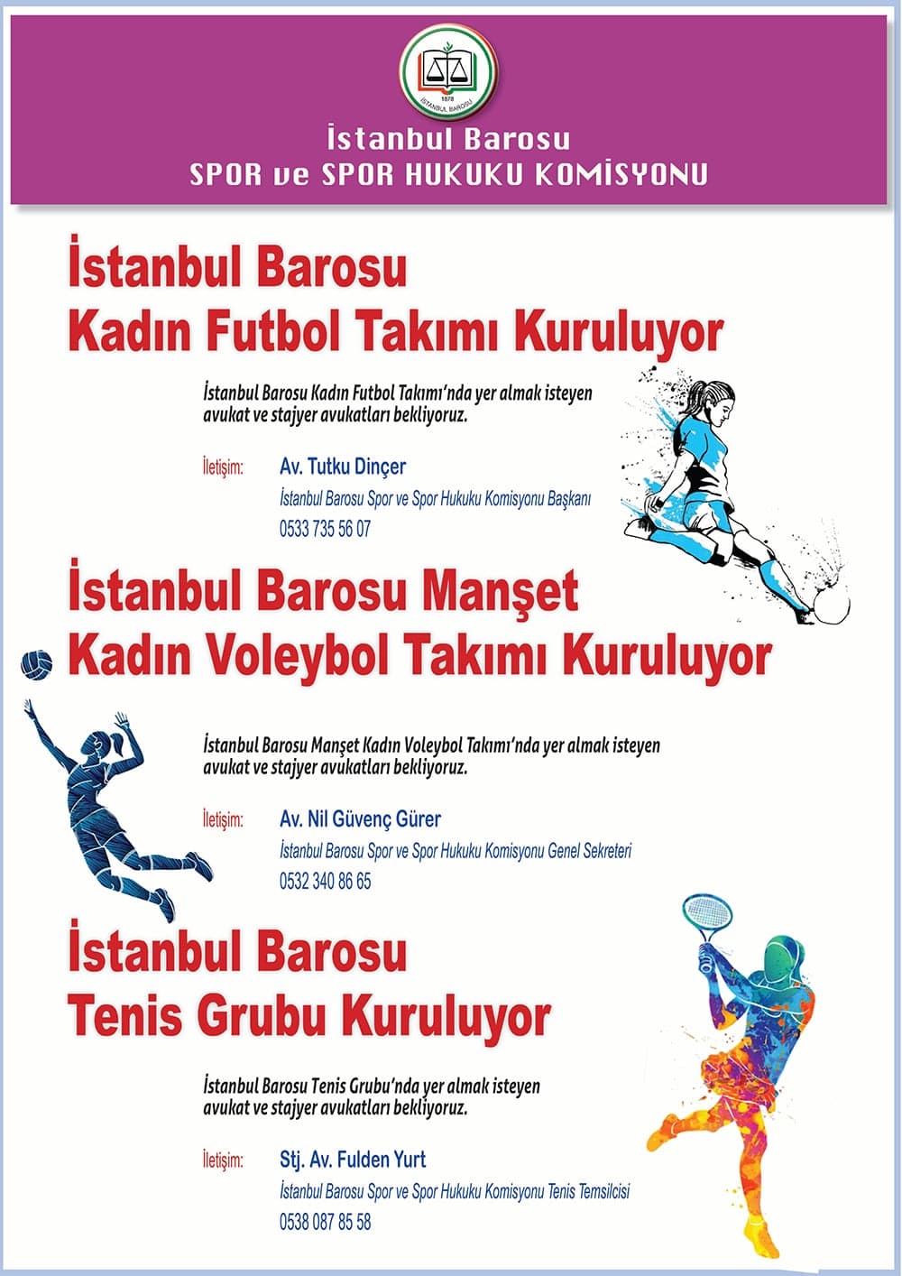 Yeni Kadın Futbol, Kadın Voleybol ve Tenis Takımları Kuruluyor