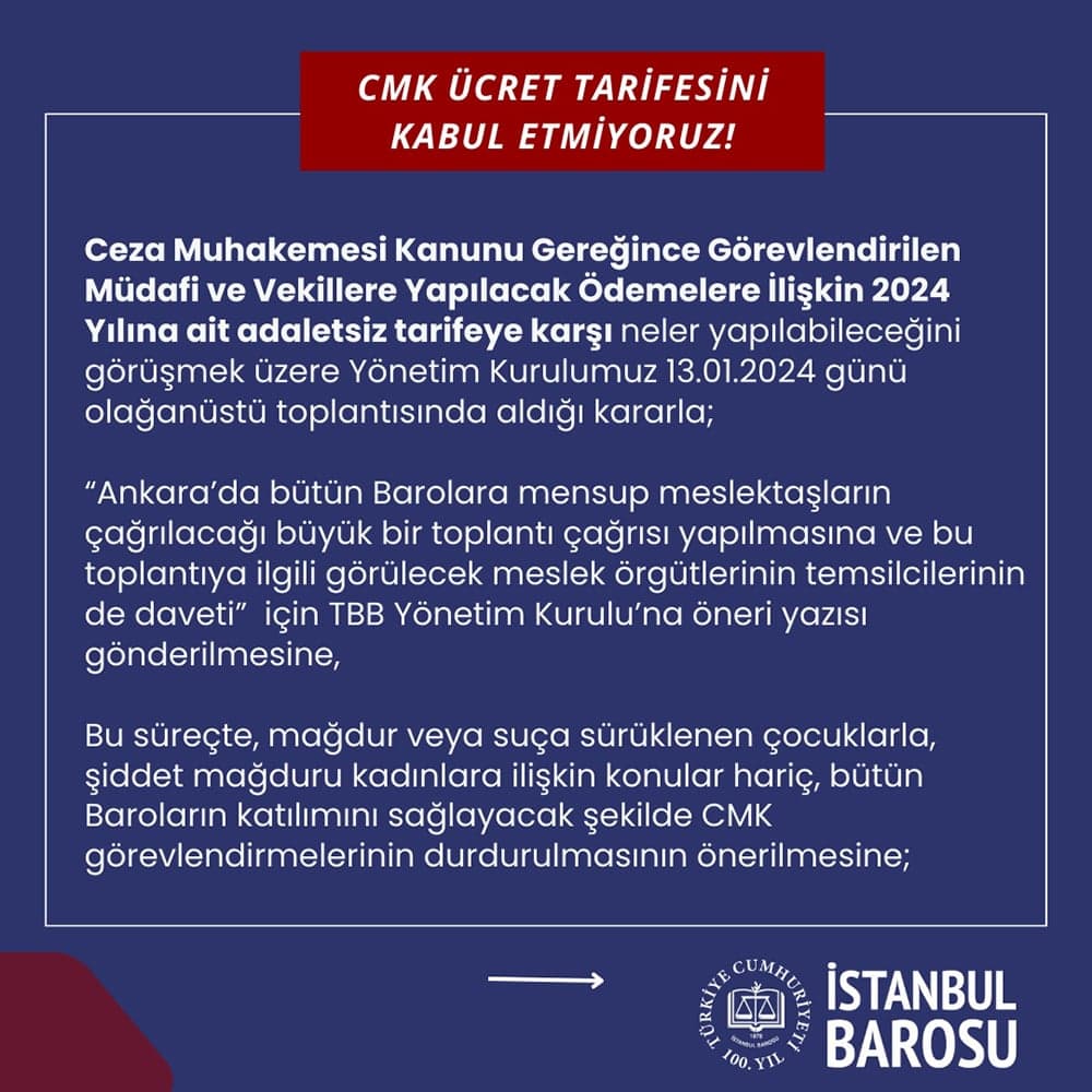 CMK Ücret Tarifesini Kabul Etmiyoruz!