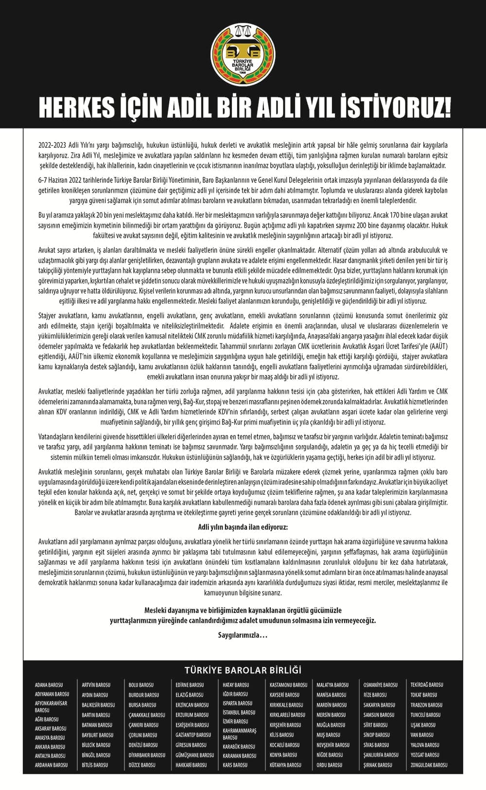 Herkes İçin Adil Bir Adli Yıl İstiyoruz!