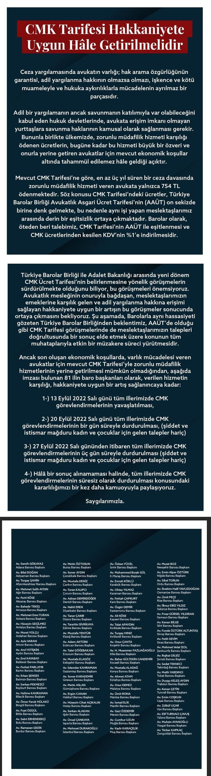 CMK Tarifesi Hakkaniyete Uygun Hale Getirilmelidir