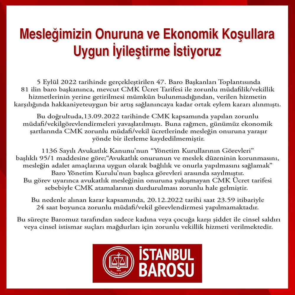 Mesleğimizin Onuruna ve Ekonomik Koşullara Uygun İyileştirme İstiyoruz