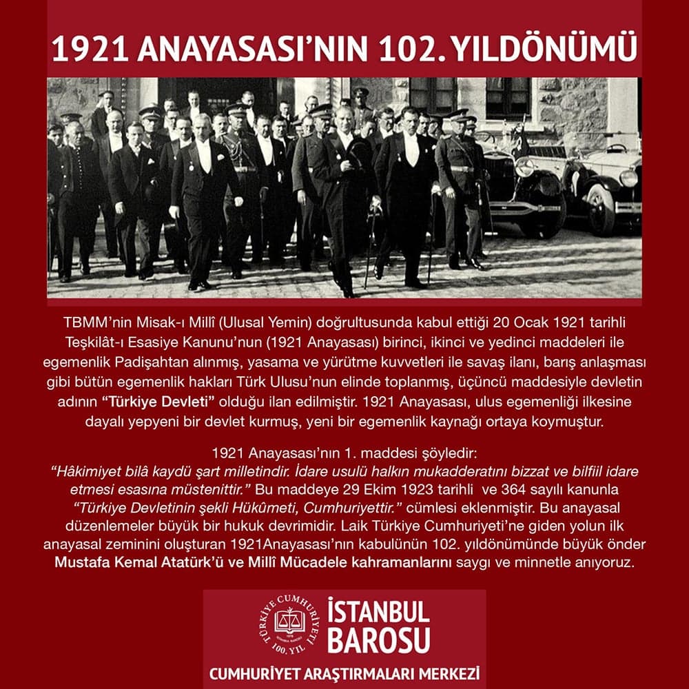 1921 Anayasası'nın 102. Yıldönümü