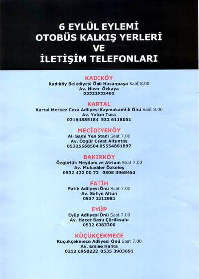 6 Eylül Eylemi Otobüs Kalkış Yerleri Ve İletişim Telefonları Belirlendi