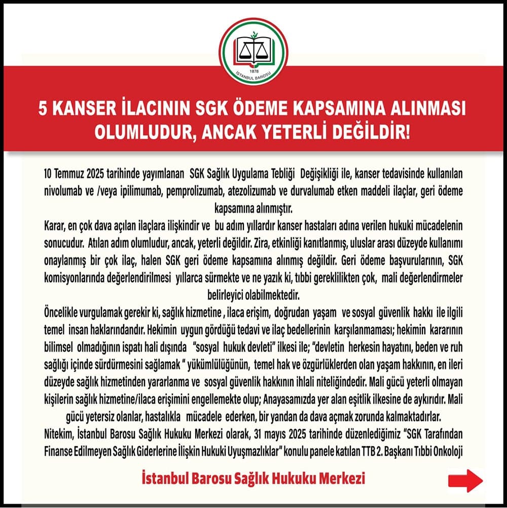 5 Kanser İlacının SGK Ödeme kapsamına Alınması Olumludur, Ancak Yeterli Değildir!