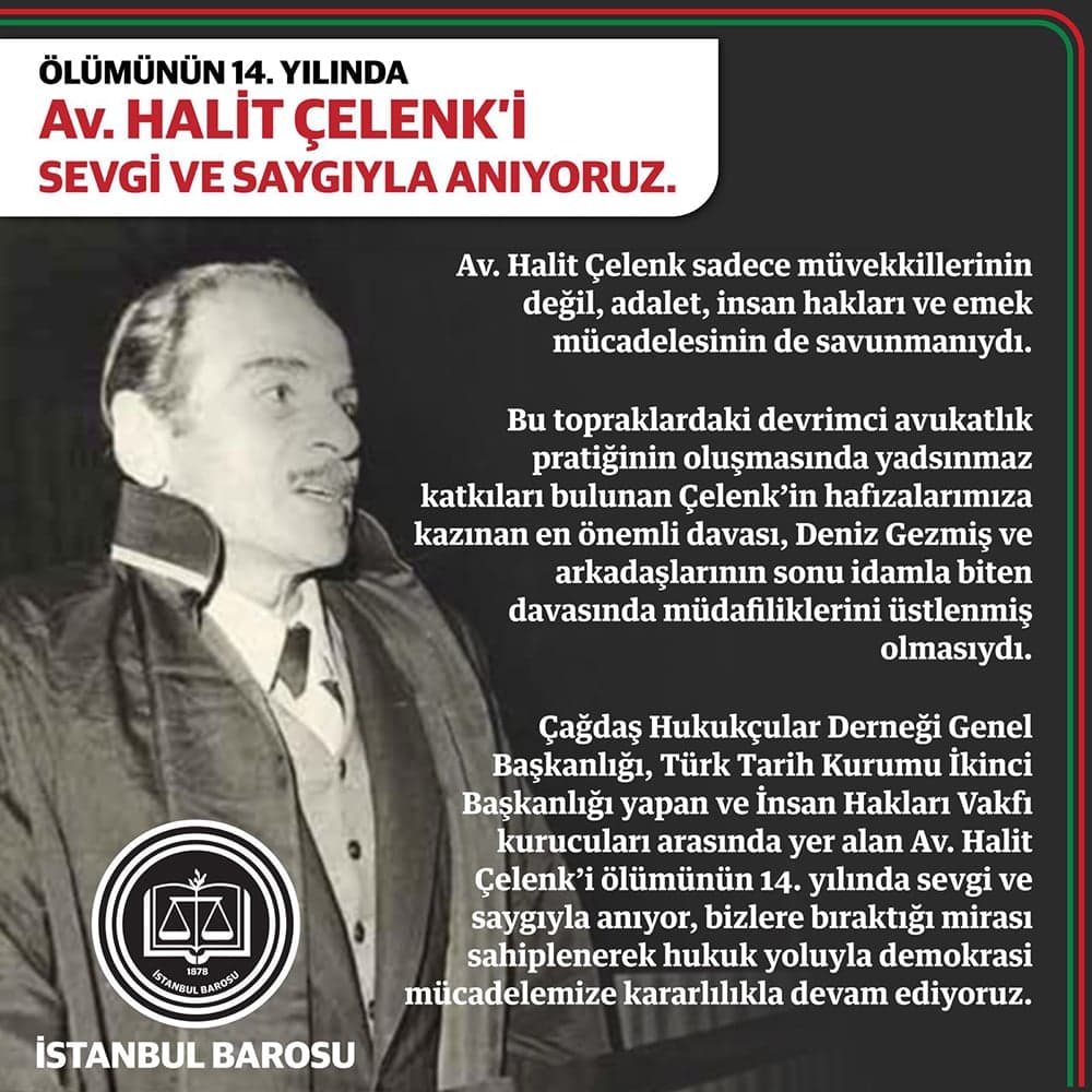 Ölümünün 14. Yılında Halit Çelenk’i Sevgi ve Saygıyla Anıyoruz