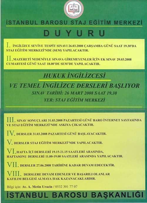 Hukuk İngilizcesi Ve Temel İngilizce
Dersleri Başlıyor