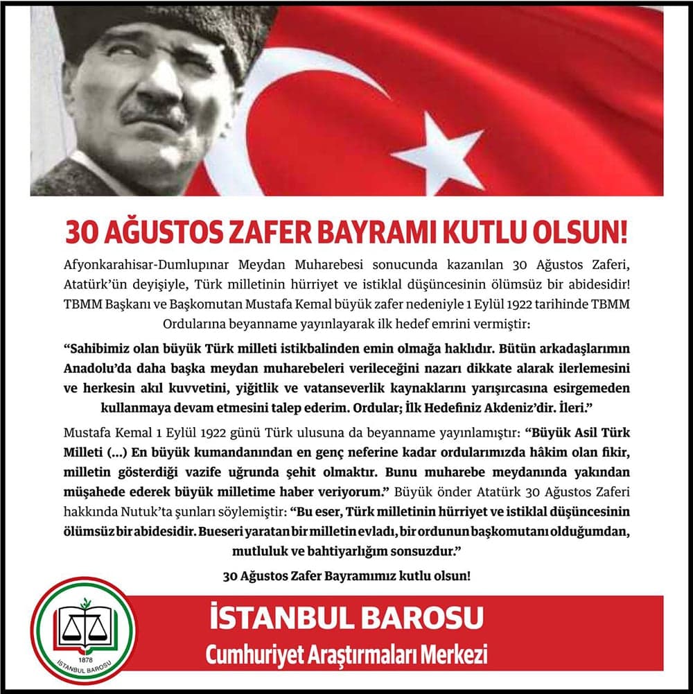 30 Ağustos Zafer Bayramı Kutlu Olsun!