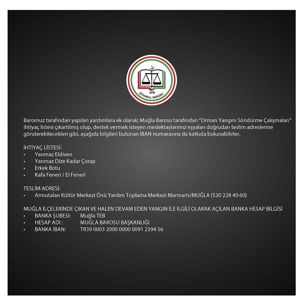 Orman Yangını Söndürme Çalışmaları İhtiyaç Listesi