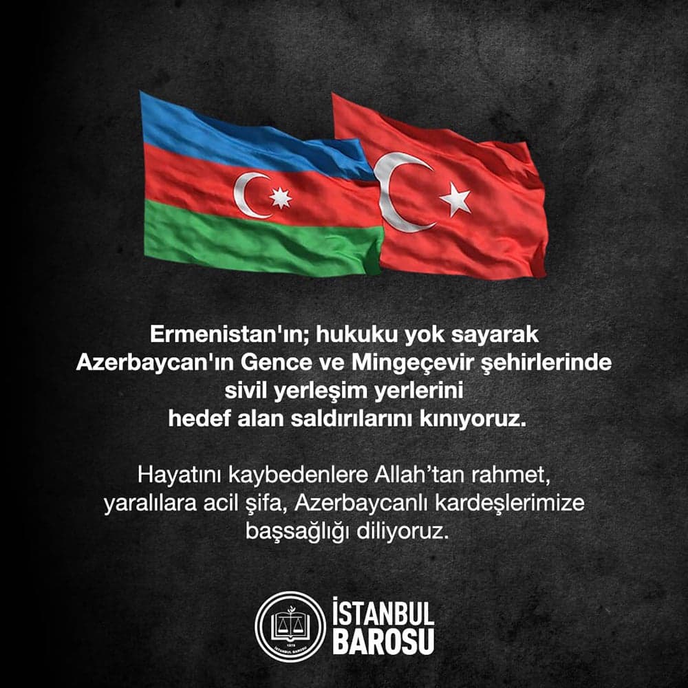 Ermenistan'ın; Hukuku Yok Sayarak Azerbaycan'ın Gence ve Mingeçevir Şehirlerinde Sivil Yerleşim Yerlerini Hedef Alan Saldırılarını Kınıyoruz.