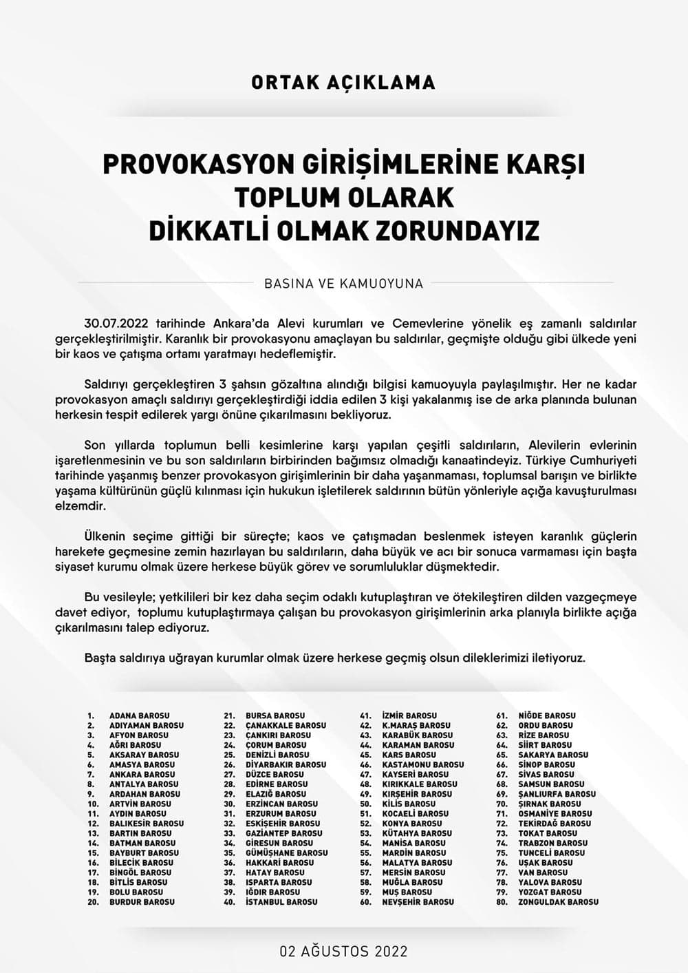 Provokasyon Girişimlerine Karşı Toplum Olarak Dikkatli Olmak Zorundayız