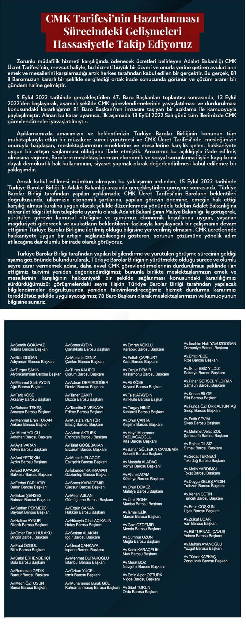 CMK Tarifesi'nin Hazırlanması Sürecindeki Gelişmeleri Hassasiyetle Takip Ediyoruz