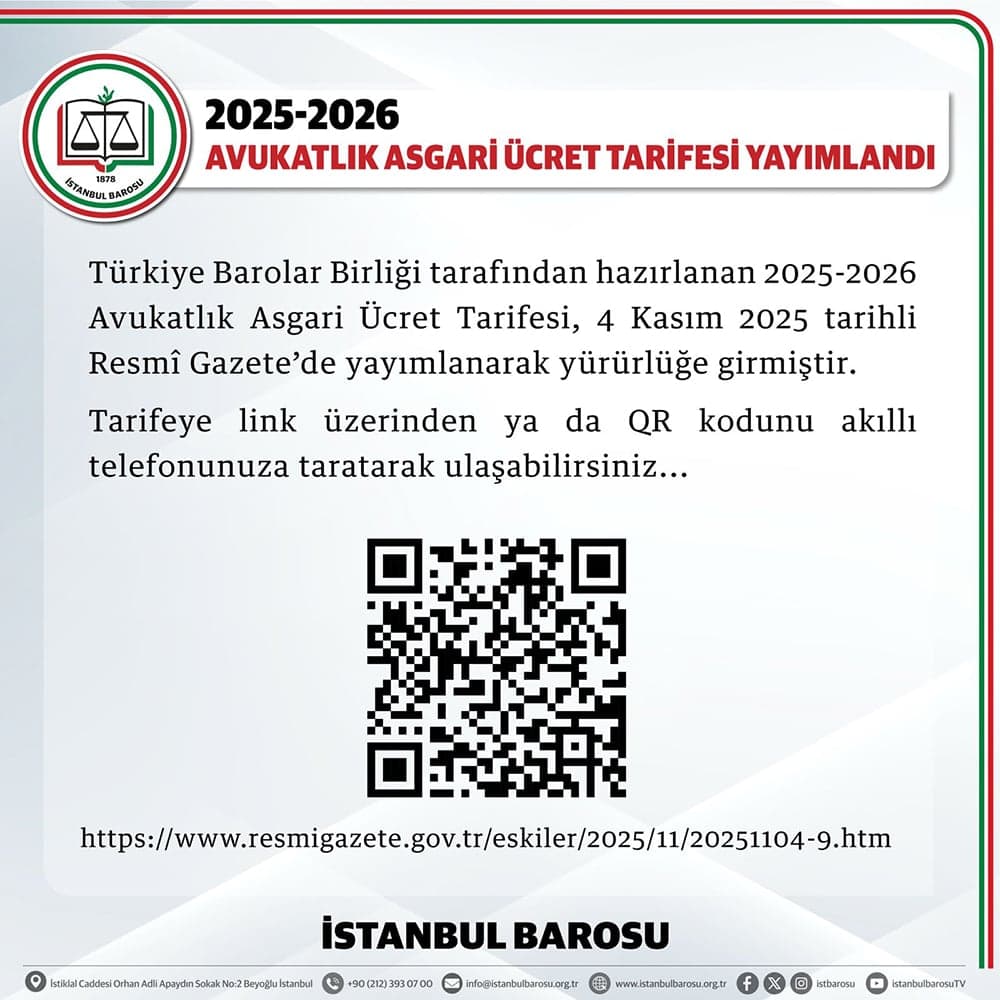2025-2026 Avukatlık Asgari Ücret Tarifesi Yayımlandı