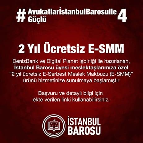 İstanbul Barosu Üyesi Meslektaşlarımıza Özel 2 yıl Ücretsiz E-Serbest Meslek Makbuzu (E-SMM) Ürünü