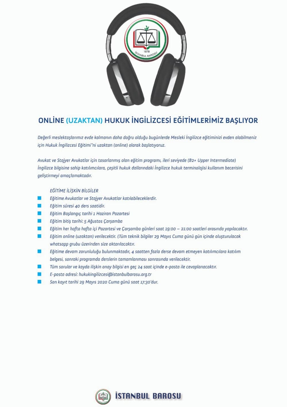 Online (Uzaktan) Hukuk İngilizcesi Eğitimlerimiz Başlıyor