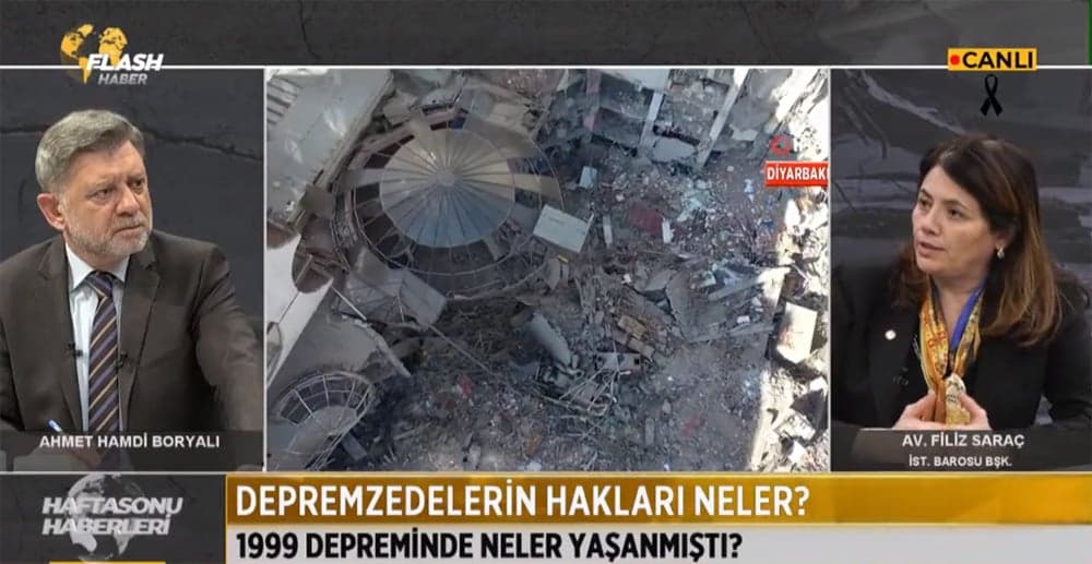 Başkanımız Av. Filiz Saraç Flash Haber TV'de Depremle İlgili Açıklamalarda Bulundu