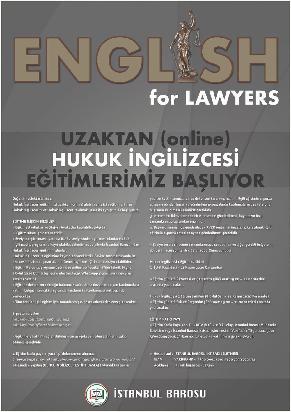 Uzaktan (Online) Hukuk İngilizcesi Eğitimlerimiz Başlıyor