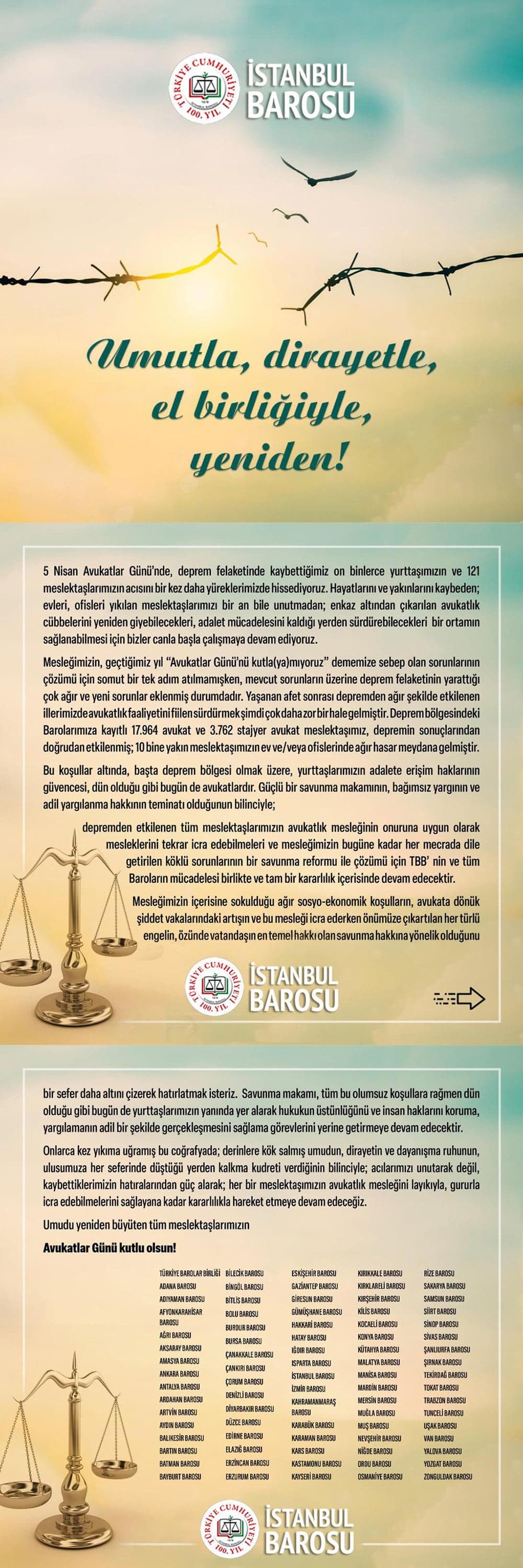 Umutla, Dirayetle, El Birliğiyle, Yeniden!