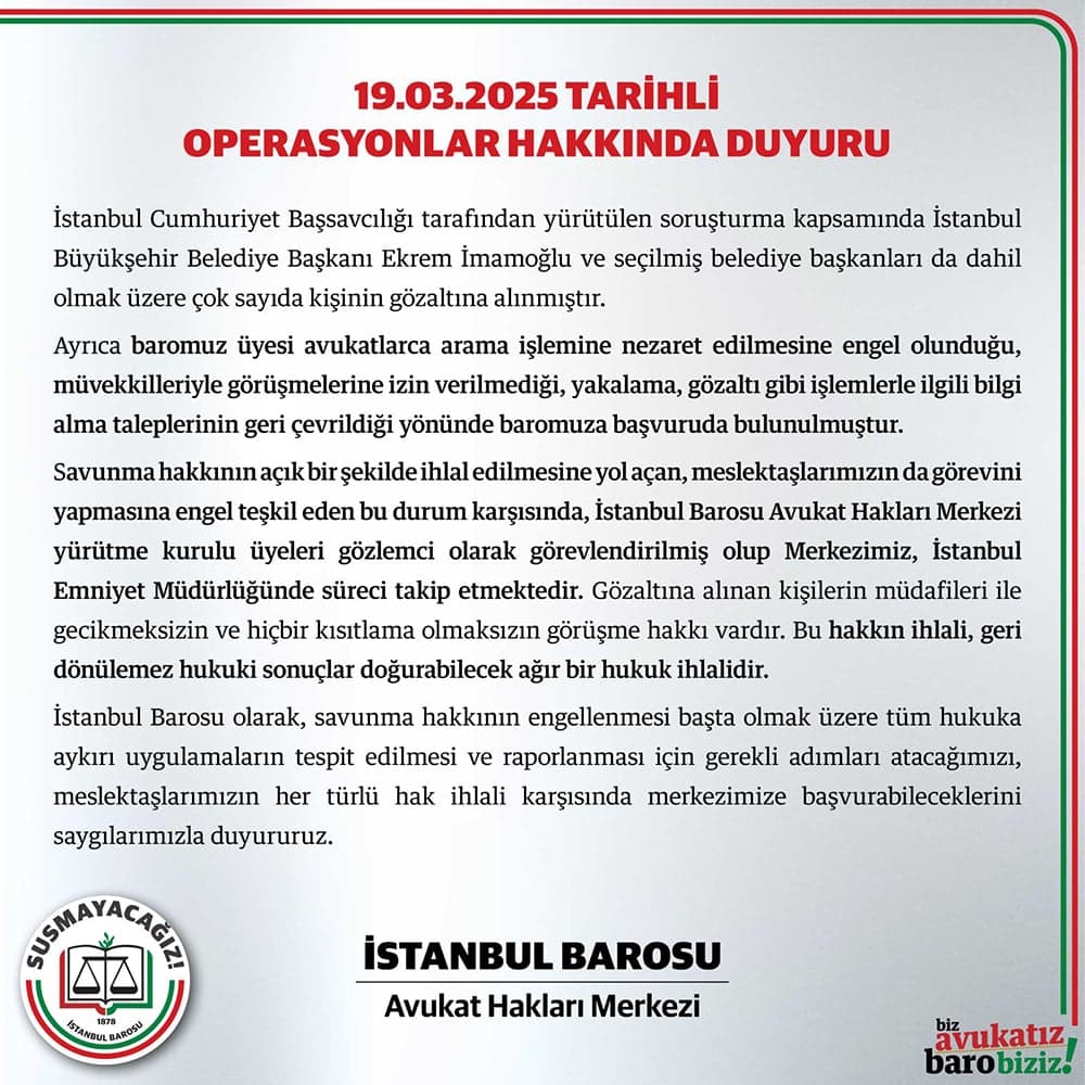 19.03.2025 Tarihli Operasyonlar Hakkında Duyuru