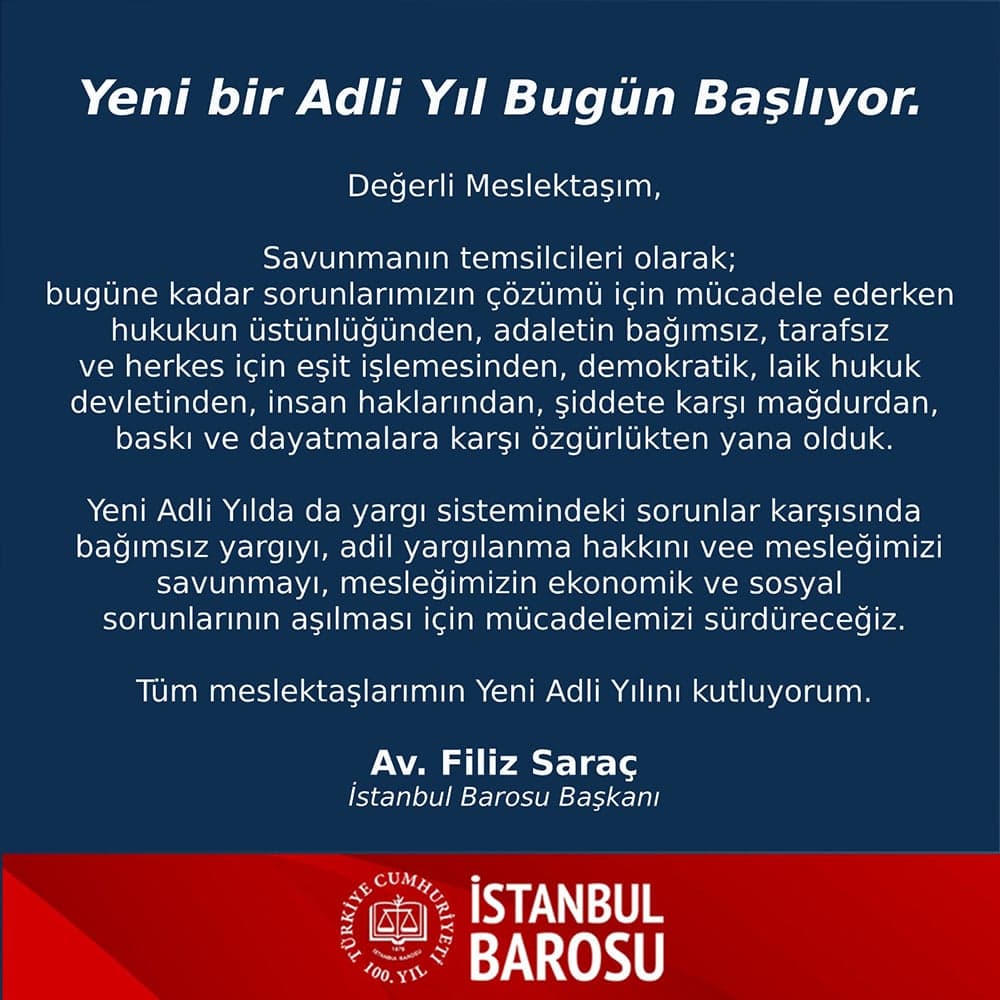 Baro Başkanımız Av. Filiz Saraç'ın Yeni Adli Yıl Mesajı