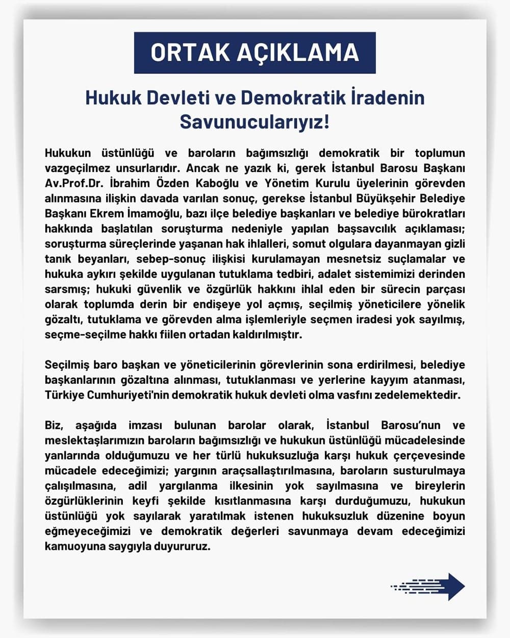 Ortak Açıklama: Hukuk Devleti ve Demokratik İradenin Savunucularıyız! 