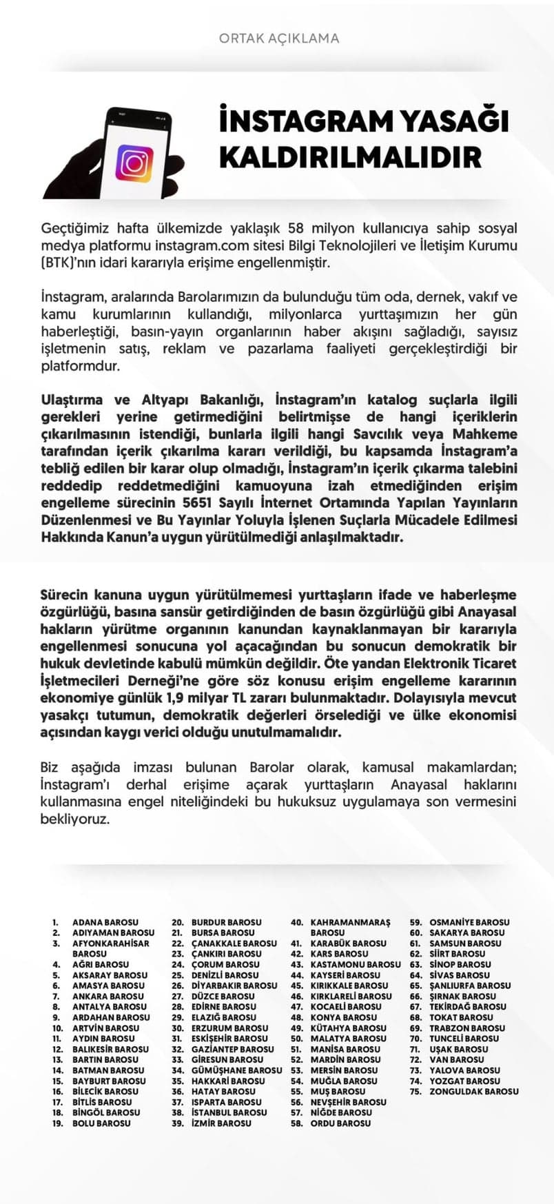 Instagram Yasağı Kaldırılmalıdır