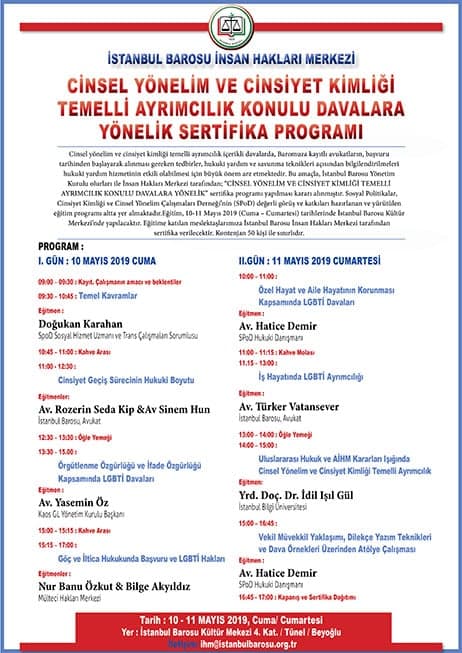 Cinsel Yönelim ve Cinsiyet Kimliği Temelli Ayrımcılık Konulu Davalara Yönelik Sertifika Programı