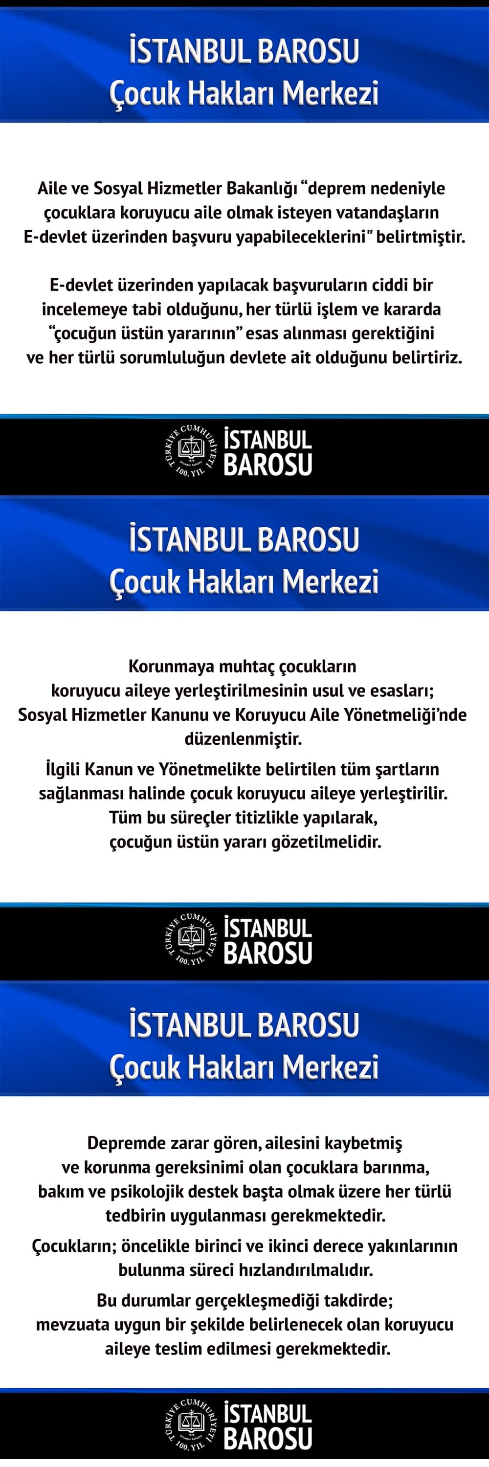 Depremzede Çocuklara  “Koruyucu Aile Başvuruları E-Devlet” Üzerinden Yapılabilecek Açıklaması 