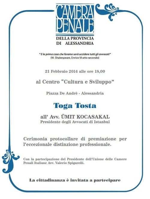 İtalya Savunma Avukatları’Ndan Başkan Kocasakal’A Ödül