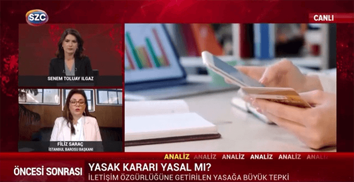 Baro Başkanımız Av. Filiz Saraç, Sözcü TV'de Sosyal Ağlara Erişim Engelini Değerlendirdi