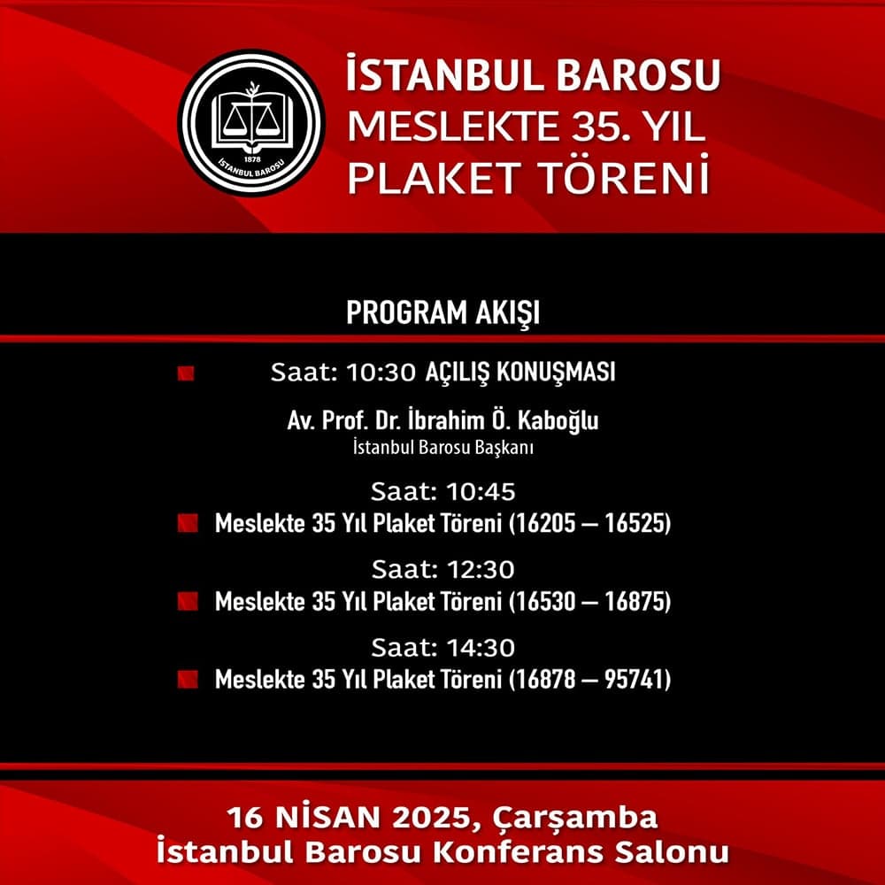 İstanbul Barosu Meslekte 35. Yıl Plaket Töreni