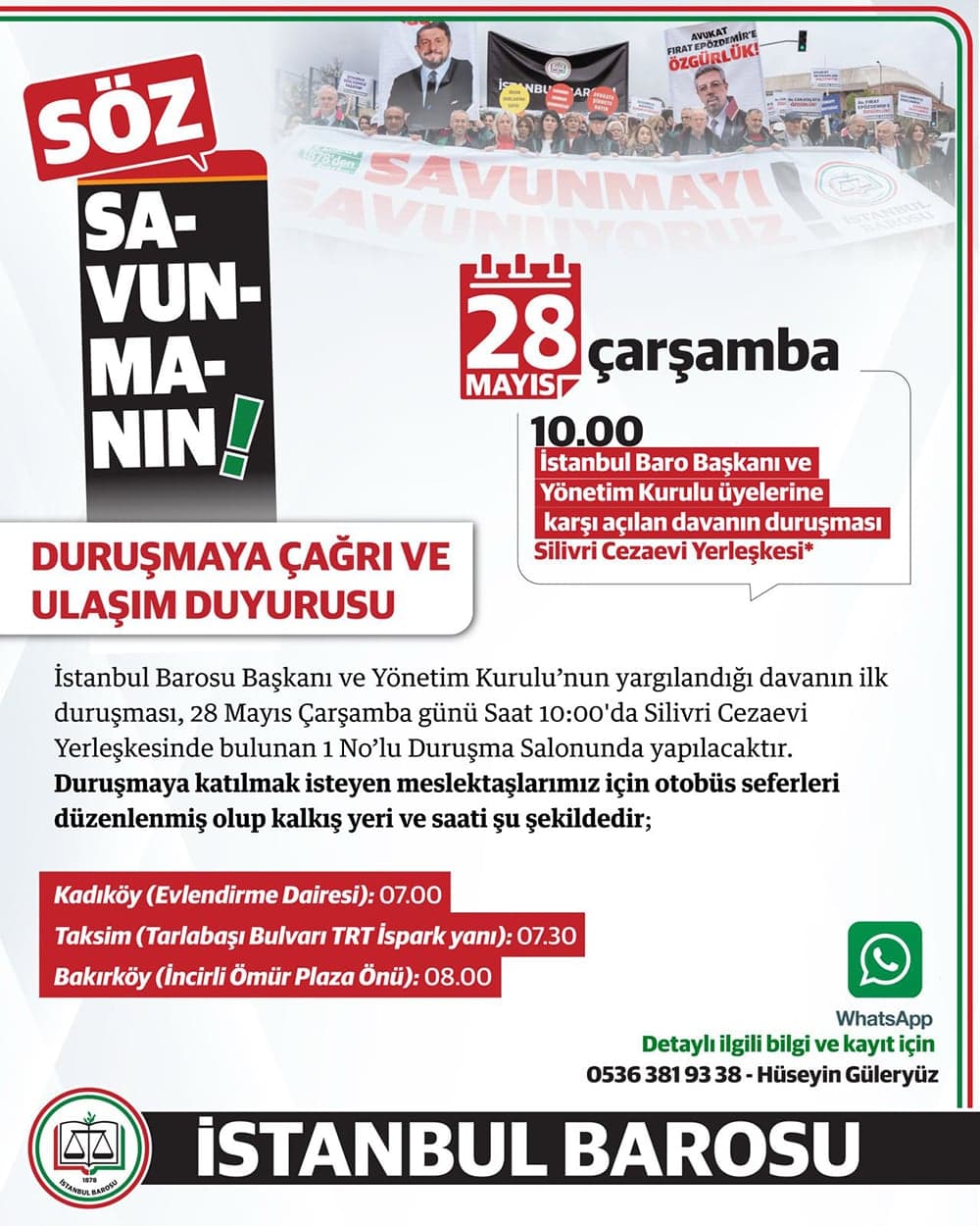 Duruşmaya Çağrı ve Ulaşım Duyurusu