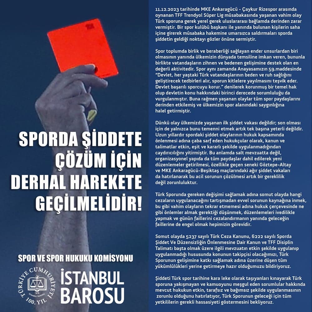 Sporda Şiddete Çözüm İçin Derhal Harekete Geçilmelidir!