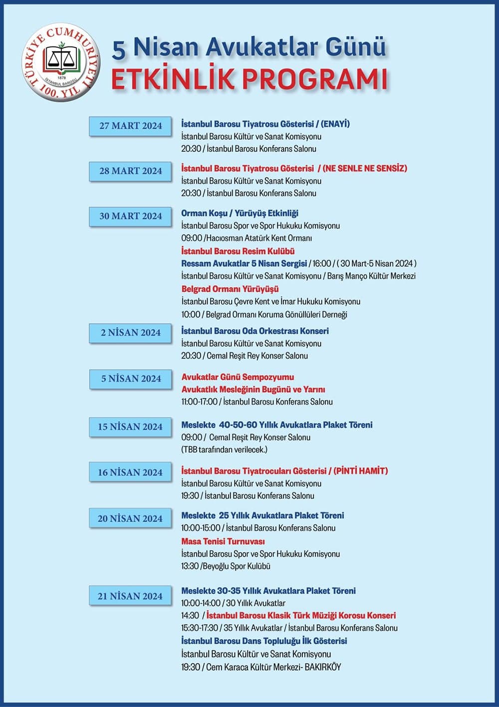 5 Nisan Avukatlar Günü Etkinlik Programı