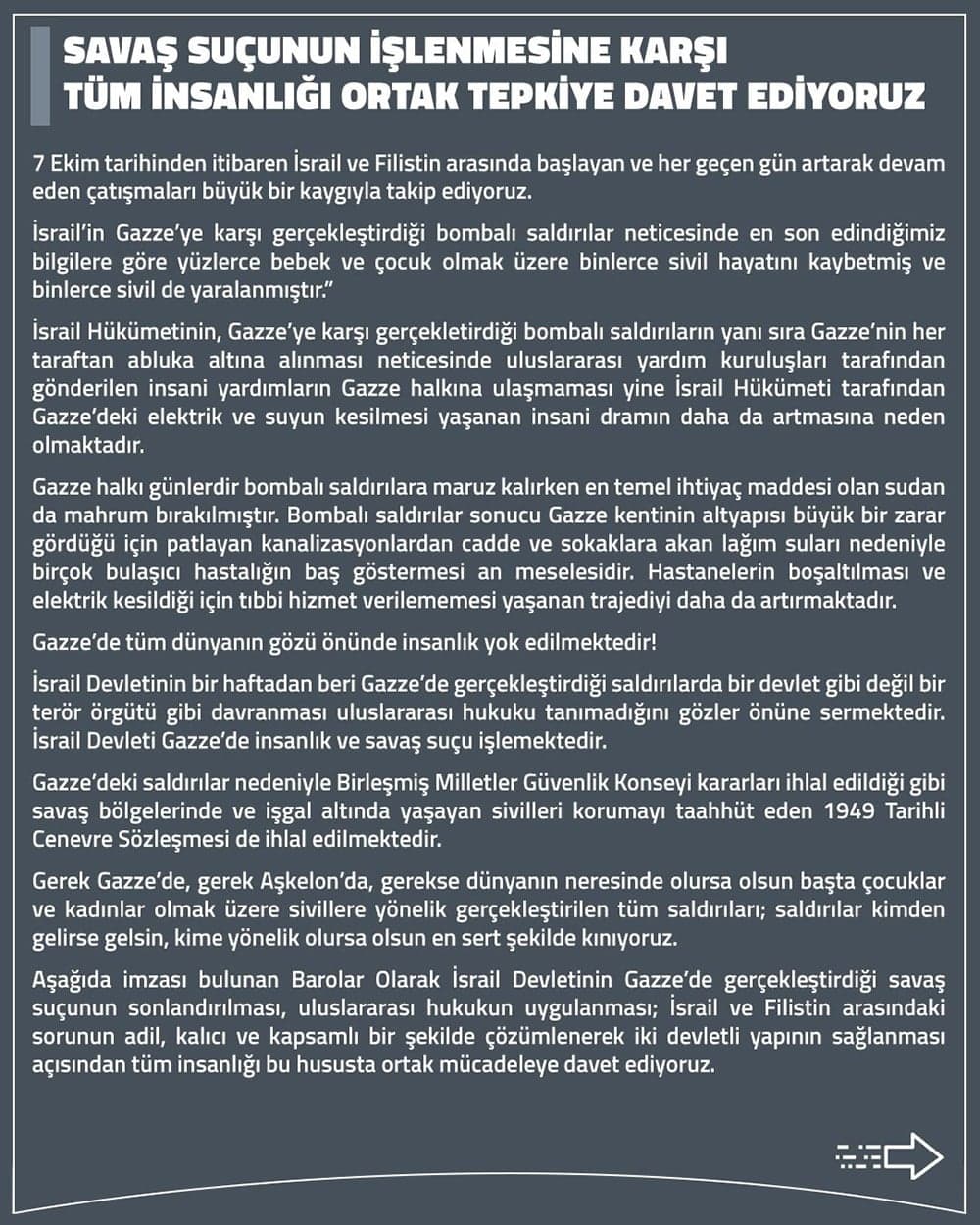 Savaş Suçunun İşlenmesine Karşı Tüm İnsanlığı Ortak Tepkiye Davet Ediyoruz