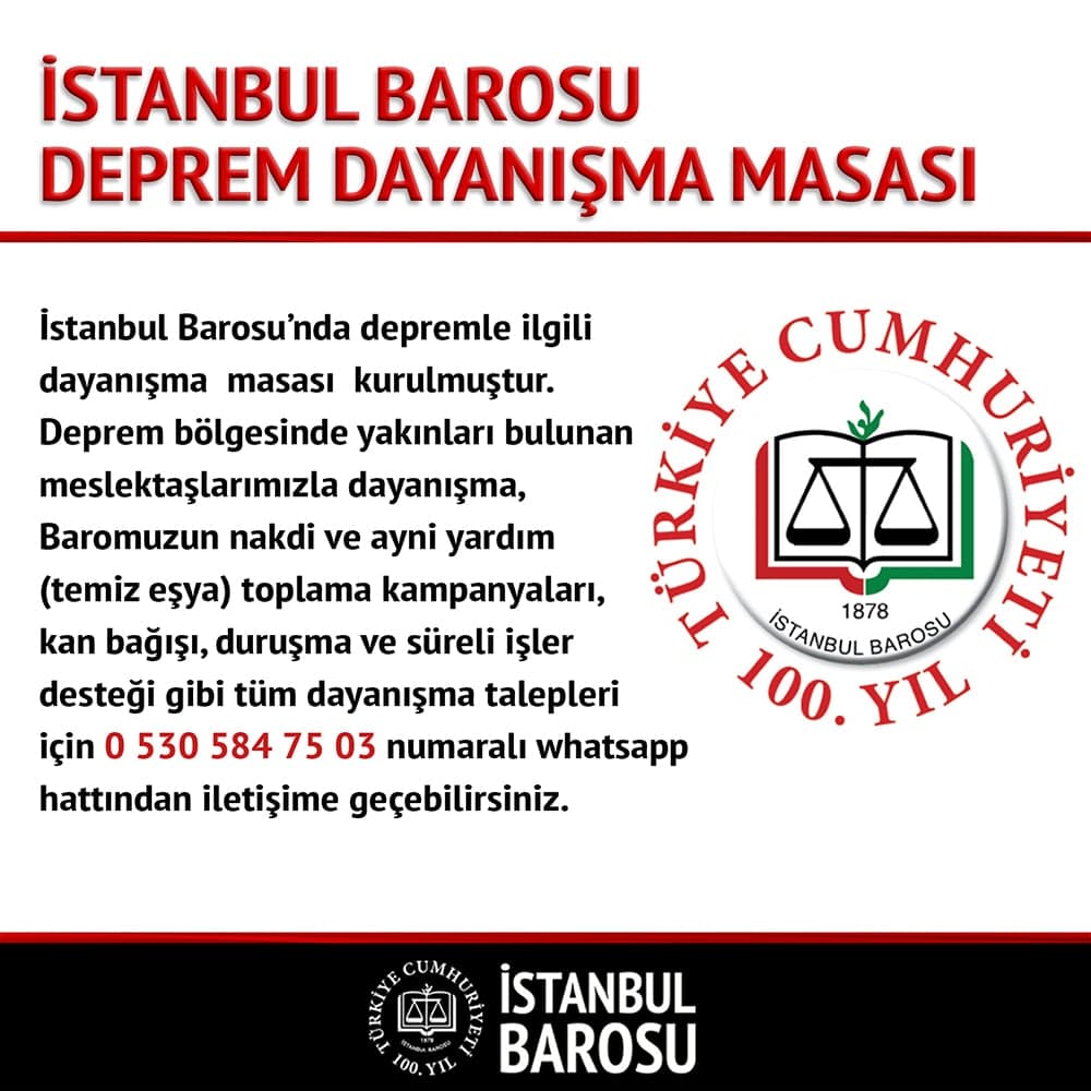 İstanbul Barosu Deprem Dayanışma Masası