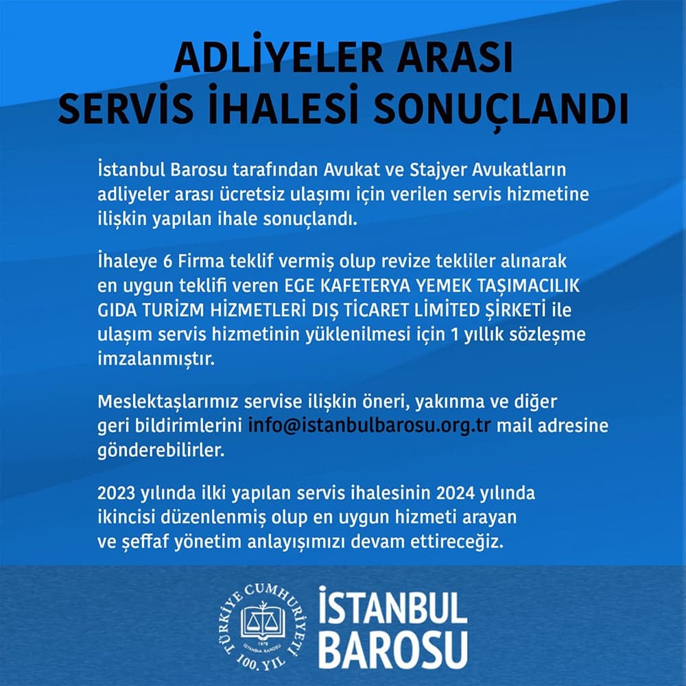 Adliyeler Arası Servis İhalesi Sonuçlandı