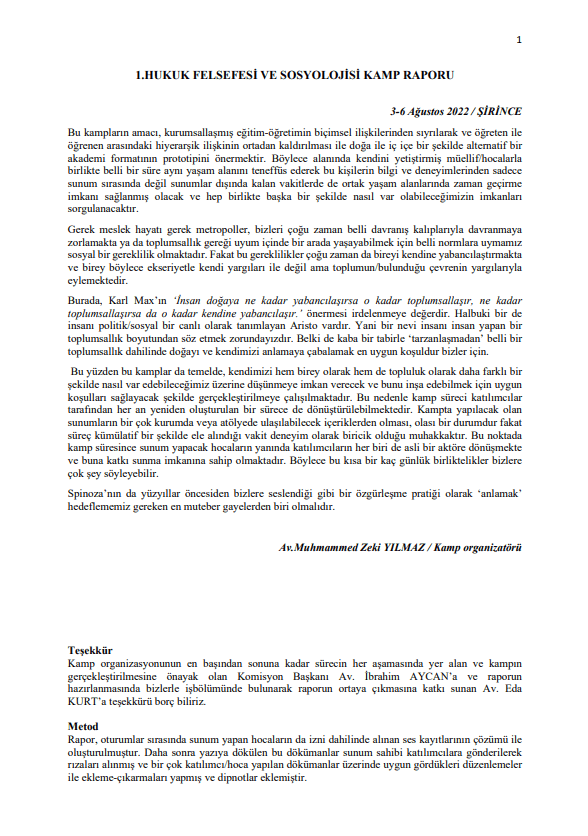 1. Hukuk Felsefesi Ve Sosyolojisi Kamp Raporu