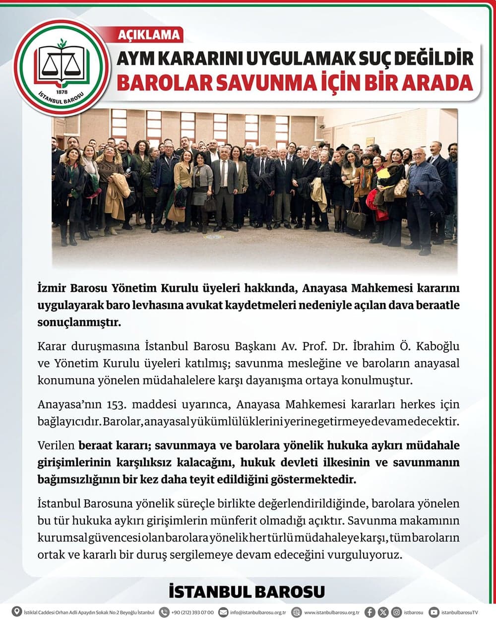 AYM Kararını Uygulamak Suç Değildir: Barolar Savunma İçin Bir Arada