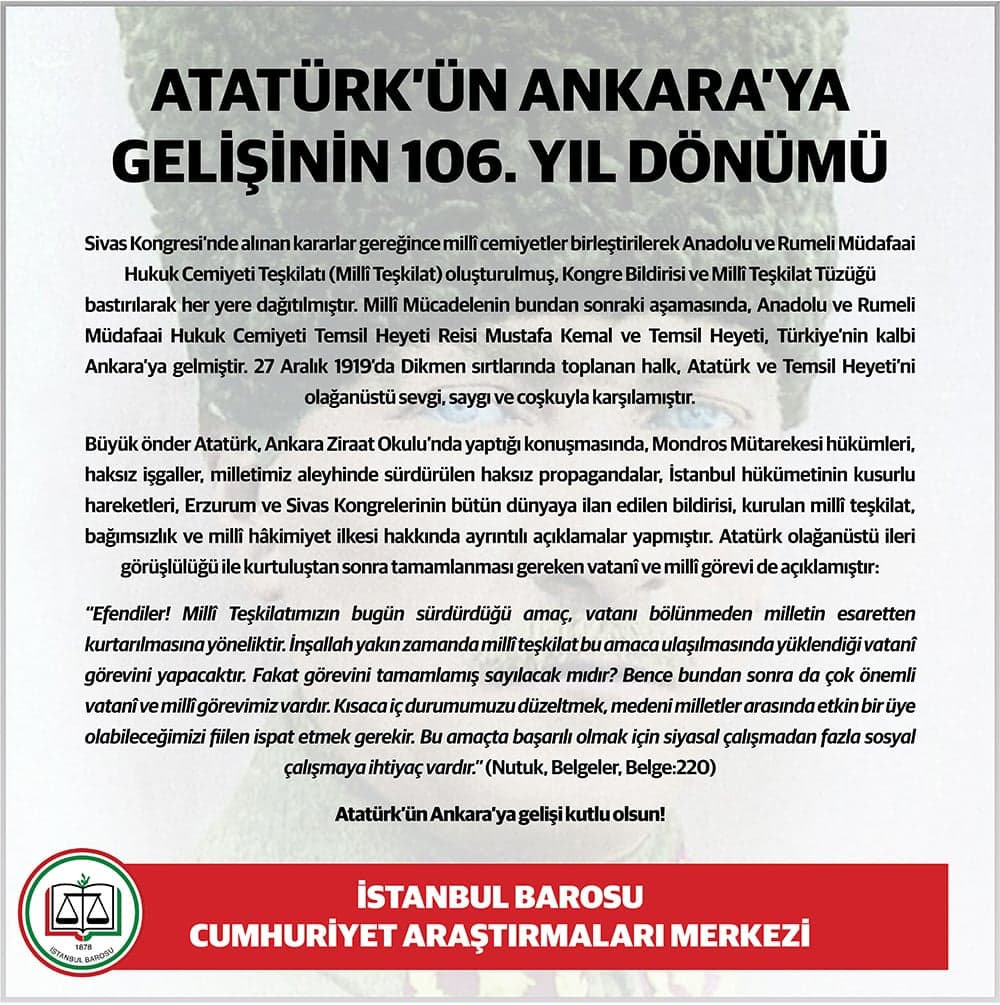 Atatürk’ün Ankara’ya Gelişinin 106. Yıl Dönümü
