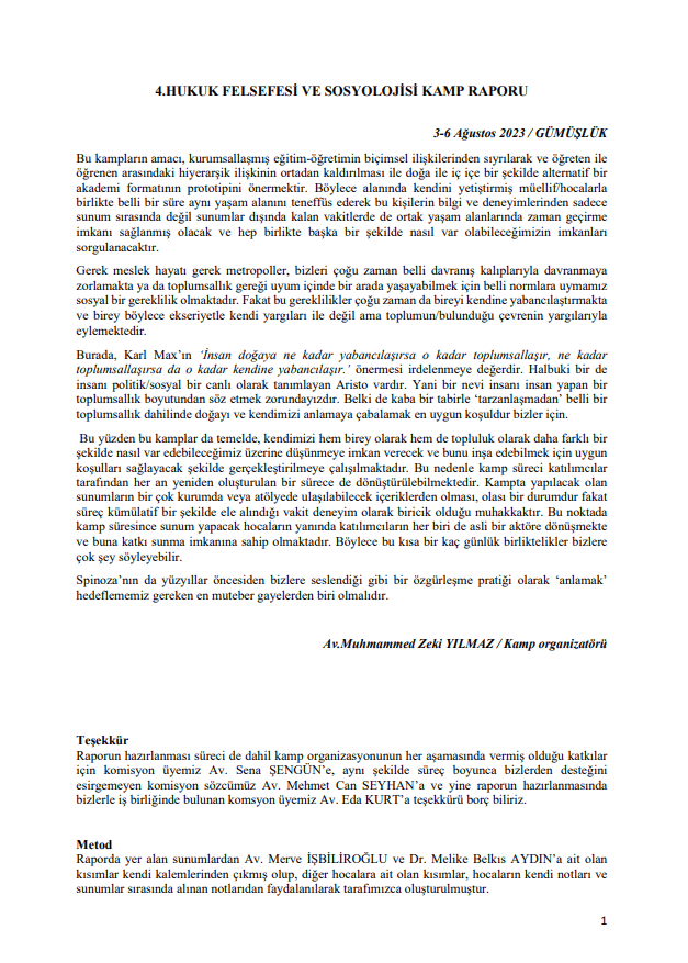 4. Hukuk Felsefesi ve Sosyolojisi Kamp Raporu