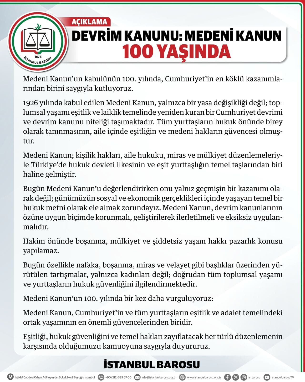 Devrim Kanunu Medeni Kanun 100 Yaşında